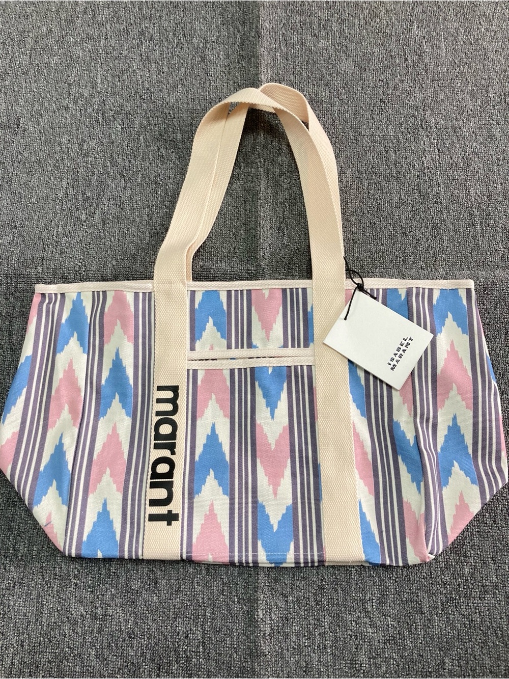 Isabel Marant Pink, Blue & Beige Geometric Canvas Tote